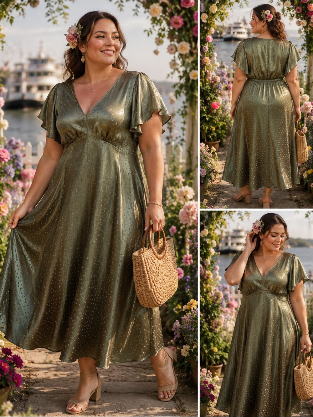 Old Navy Olive Satin Dot Maxi Dress CXL Petite NWOT - Picture 6 of 9